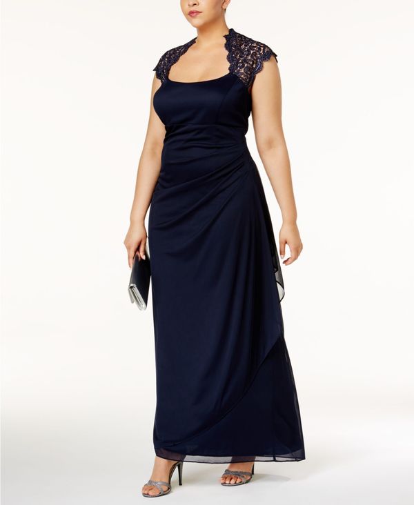 楽天ランキング1位 エスケープ レディース ワンピース トップス Plus Size Ruched Lace Gown Navy 即納最大半額 Research Transalt Org