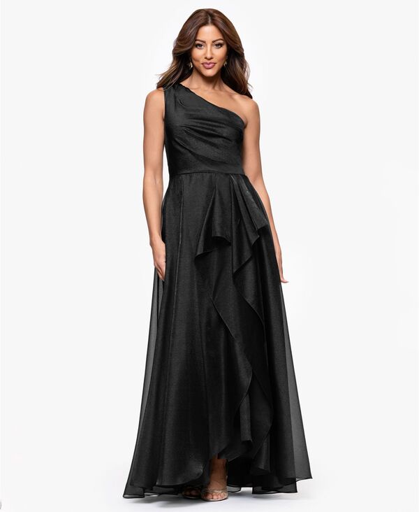 エスケープ レディース トップス ワンピース ドレープ ワンショルダー トール XSCAPE Women's Metallic Draped One-Shoulder Gown Black ブラック