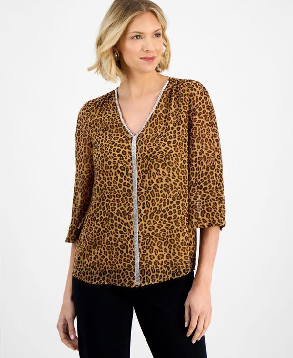 ジェイエムコレクション レディース トップス シャツ プリント ブラウス JM Collection Women's Embellished Printed Blouse Toffee Bits