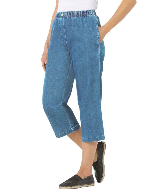 ウーマン ウィズイン レディース ボトムス カジュアルパンツ コットン デニム キャップ ジーンズ Woman Within Women's Within 7-Day Elastic-Waist Pull-On Cotton Denim Capri Jeans Light stonewash デニム
