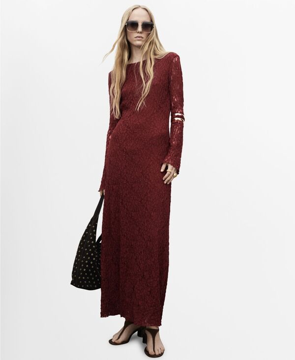 マンゴ レディース トップス ワンピース レース MANGO Women's Bell Sleeves Lace Dress Wine ワイン