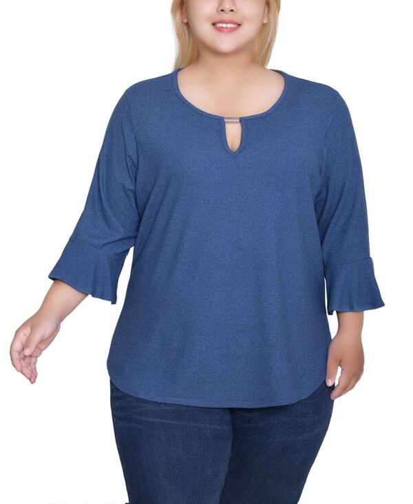 ニューヨークコレクション レディース トップス シャツ プラスサイズ NY Collection Plus Size 3/4 Bell Sleeve Top Indigo インディゴ