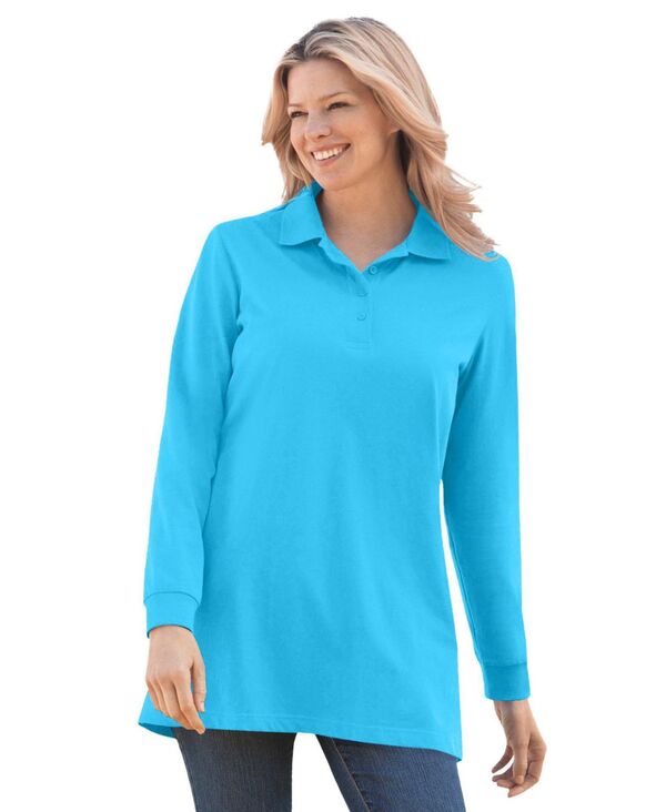 ウーマン ウィズイン レディース トップス シャツ ポロシャツ 長袖 Woman Within Women's Within Long-Sleeve Polo Shirt Paradise blue ブルー