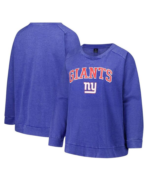 プロファイル レディース アウター パーカー・スウェット プラスサイズ スウェット シャツ Profile Women's Royal New York Giants Plus Size Acid Wash Raglan Sweatshirt Royal