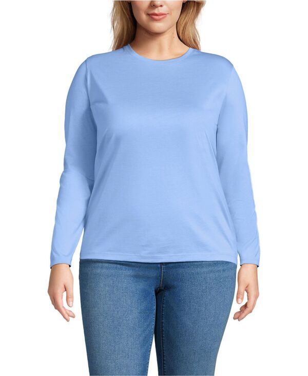 ランズエンド レディース トップス シャツ クルーネック プラスサイズ Tシャツ コットン Lands' End Plus Size Supima Cotton Long Sleeve Crewneck T-Shirt Clear blue sky ブルー