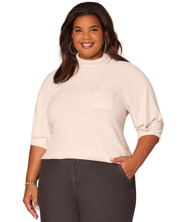 デモクラシー レディース トップス シャツ モックネック プラスサイズ プリーツ ニット Democracy Plus Size Pleated Elbow Sleeve Mock Neck Knit Top Hcr Heather ヘザー｜ReVida 店