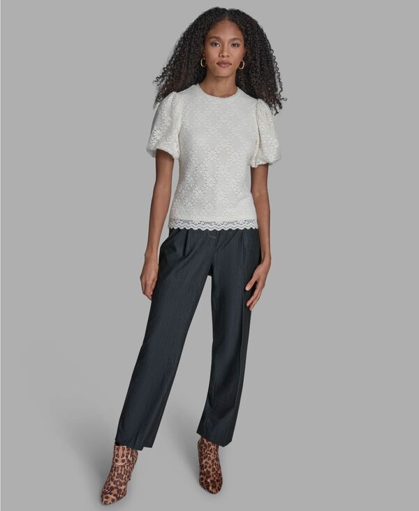 ビーシビージー レディース トップス シャツ ブラウス レース BCBG Women's Short Sleeve Lace Blouse Whisper White ホワイト
