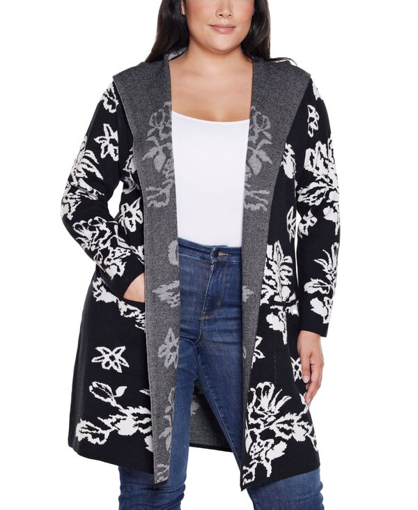 ベルディーニ レディース アウター ニット・セーター プラスサイズ セーター コート Belldini Plus Size Hooded Fall Botanicals Coatigan Sweater Black Combo ブラック 13,636円