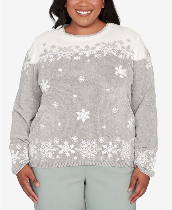 アルフレッド ダナー レディース アウター ニット・セーター プラスサイズ セーター Alfred Dunner Plus Size Stockbridge Snowflake Embroidery Chenille Sweater Pewter ピューター
