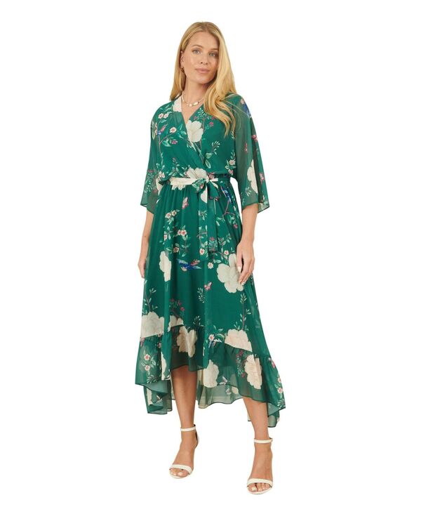 ユミキム レディース トップス ワンピース ラップワンピース ミディ Yumi Women's Kimono Sleeves Midi Dip Hem Wrap Dress Green グリーン|ReVida 店