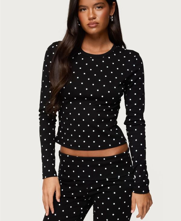 アディクテッド レディース トップス シャツ ドット柄 ドット Edikted Women's Daliya Polka Dot Long Sleeve Top Black ブラック
