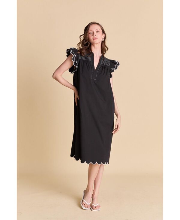 イングリッシュファクトリー レディース トップス ワンピース ミディワンピース ミディ English Factory Women's Scallop Midi Dress Black/white ホワイト
