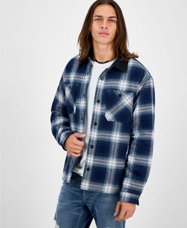 サンストーン メンズ アウター ジャケット・ブルゾン シャツ 長袖 ジャケット Sun + Stone Men\'s Rodgers Long-Sleeve Snap-Front Plaid Shirt Jacket Basic Navy ネイビー