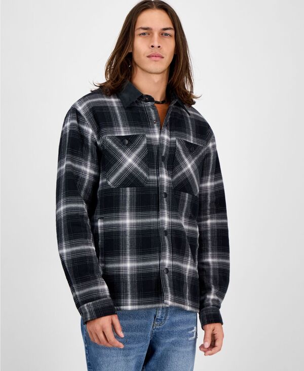 サンストーン メンズ アウター ジャケット・ブルゾン シャツ 長袖 ジャケット Sun + Stone Men\'s Rodgers Long-Sleeve Snap-Front Plaid Shirt Jacket Deep Black ブラック