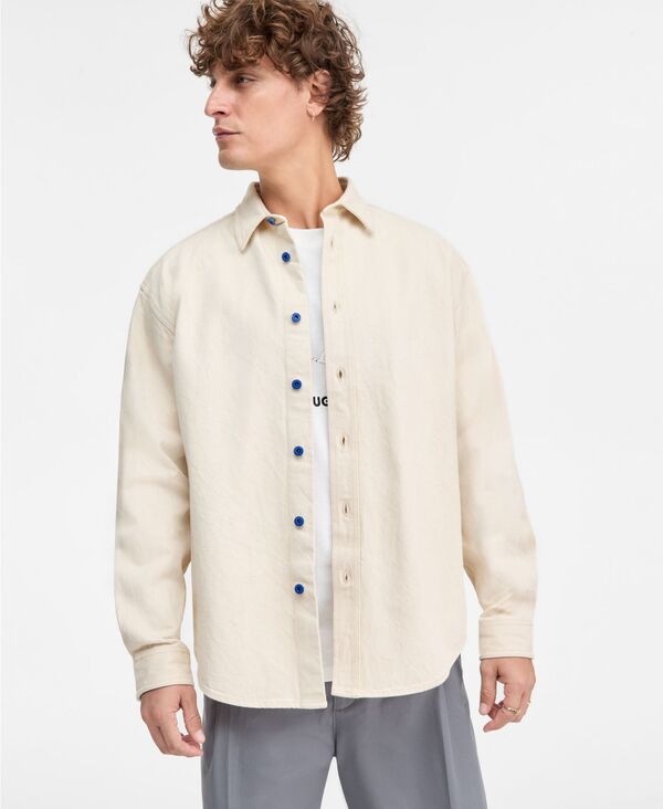 ヒューゴボス メンズ アウター ジャケット・ブルゾン シャツ コットン ジャケット Hugo Boss Men's Cotton Ebino Button-Front Shirt Jacket LT BGE