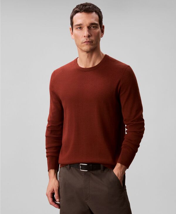 カルバンクライン メンズ アウター ニット・セーター クルーネック ウール セーター Calvin Klein Men's Merino Wool Blend Crewneck Sweater Cherry Mahogany