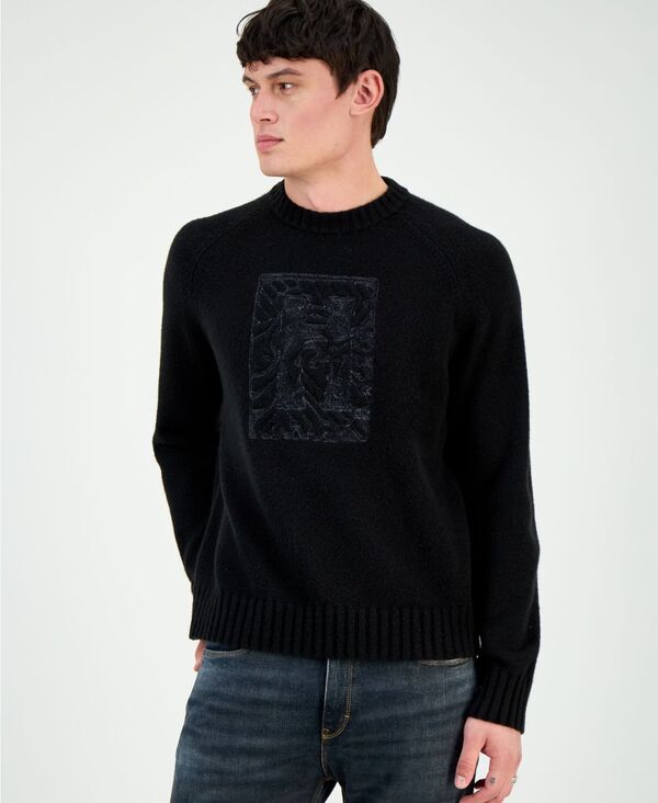 ヒューゴボス メンズ アウター ニット・セーター クルーネック セーター ロゴ 長袖 グラフィック Hugo Boss Men's Souveau Relaxed-Fit Long-Sleeve Crewneck Logo Graphic Sweater Black ブラック