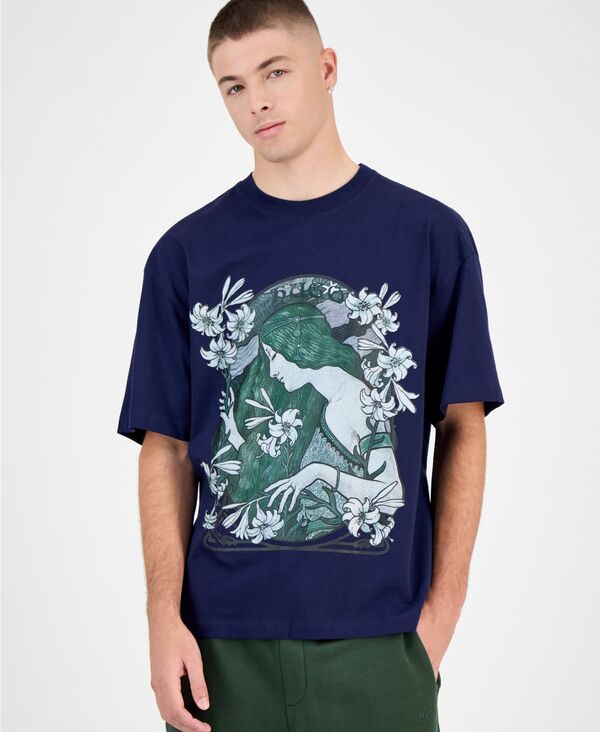 ヒューゴボス メンズ トップス Tシャツ クルーネック シャツ 半袖 グラフィック Hugo Boss Men's Difluro Oversized Short-Sleeve Crewneck Graphic T-Shirt Navy ネイビー