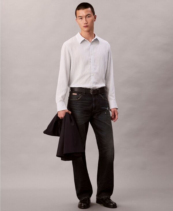 カルバンクライン メンズ トップス シャツ 長袖 Calvin Klein Men's Thin Striped Long-Sleeve Easy Shirt Diaphonous ストライプ