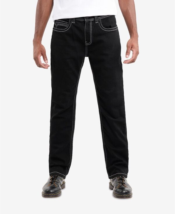 カルチュラ メンズ ボトムス デニムパンツ ジーンズ CULTURA Men's Saddle Stitch Straight Fit Jeans Black ブラック