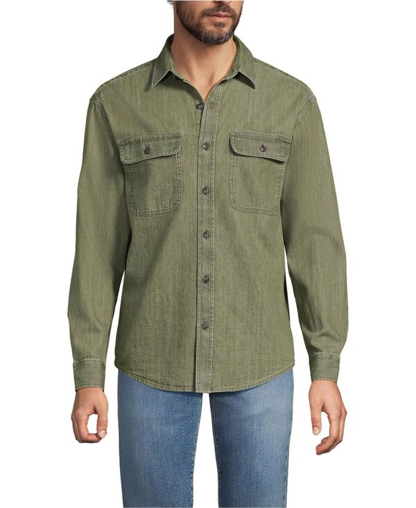 ランズエンド メンズ トップス シャツ Lands' End Men's Long Sleeve Indigo Work Shirt Washed olive オリーブ