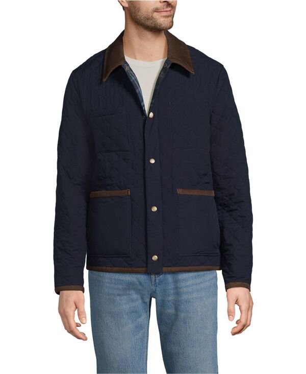 ランズエンド メンズ アウター ジャケット・ブルゾン ジャケット Lands' End Men's Reversible Insulated Barn Jacket Radiant navy/navy plaid ネイビー|ReVida 店