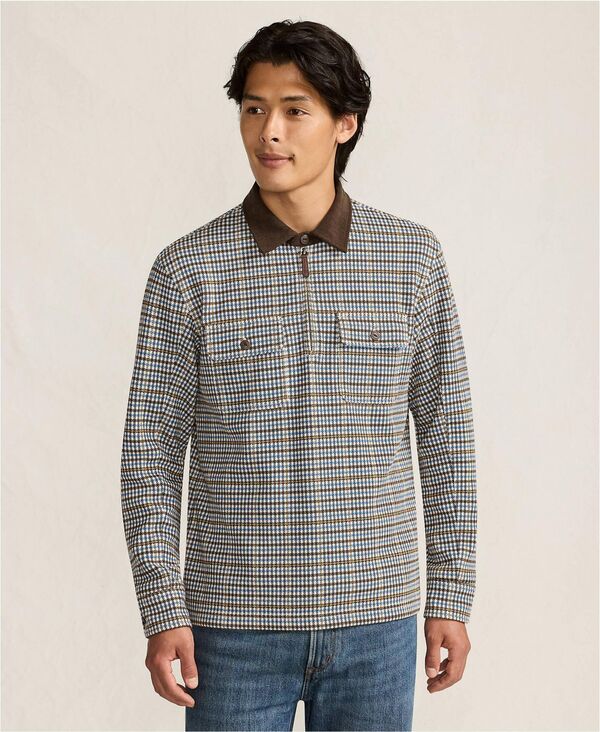 ランズエンド メンズ アウター ニット・セーター ハーフジップ コーデュロイ Lands' End Men's Long Sleeve Corduroy Collar Bedford Rib Quarter Zip Ivory latte/brown houndstooth アイボリー