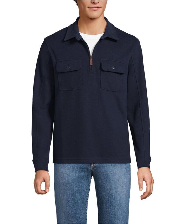 ランズエンド メンズ アウター ニット・セーター ハーフジップ コーデュロイ Lands' End Men's Long Sleeve Corduroy Collar Bedford Rib Quarter Zip Radiant navy ネイビー｜ReVida 店