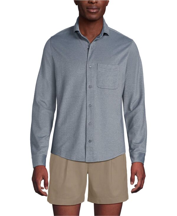 ランズエンド メンズ トップス シャツ オックスフォード ニット Lands' End Men's Long Sleeve Knit Travel Kit Oxford Shirt Steel gray birdseye グレー｜ReVida 店