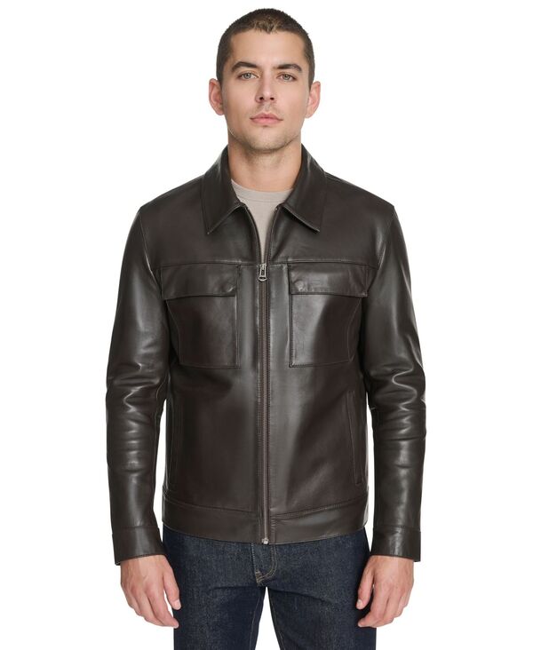 コールハーン メンズ アウター ジャケット・ブルゾン レザー ジャケット Cole Haan Men's Bonded Leather Trucker Jacket Dark Brown ブラウン 46,080円
