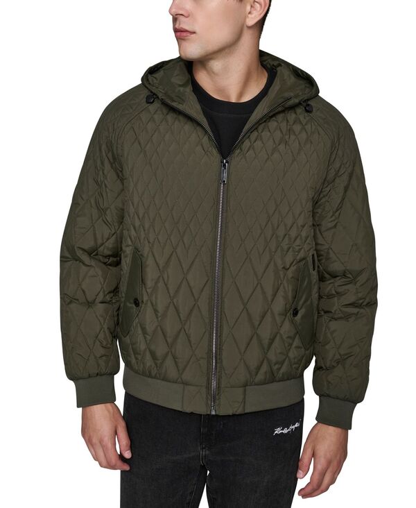 カール ラガーフェルド メンズ アウター ジャケット・ブルゾン キルティング ジャケット Karl Lagerfeld Paris Men's Diamond Quilted Bomber Jacket Olive オリーブ|ReVida 店