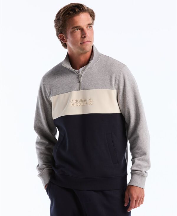 オリジナルペンギン メンズ アウター パーカー・スウェット スウェット シャツ フリース Original Penguin Men's Color-Blocked Fleece Zip Pull On Sweatshirt Rain Heather ヘザー