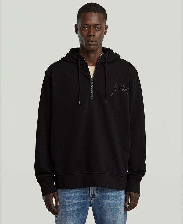 ジースター メンズ アウター パーカー・スウェット スウェット シャツ 長袖 G-Star Raw Men's Script Long-Sleeve Hooded Sweatshirt Dark Black ブラック