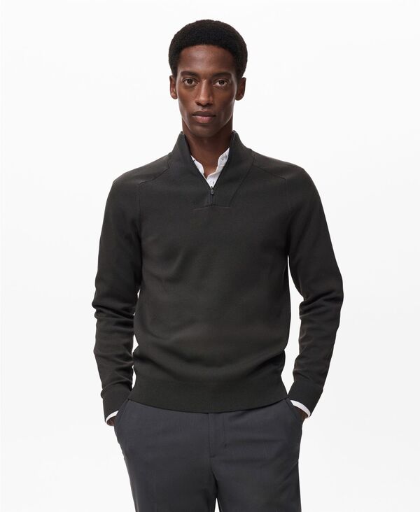 マンゴ メンズ アウター ニット・セーター セーター MANGO Men's Breathable Zip-Neck Sweater Dark Green グリーン