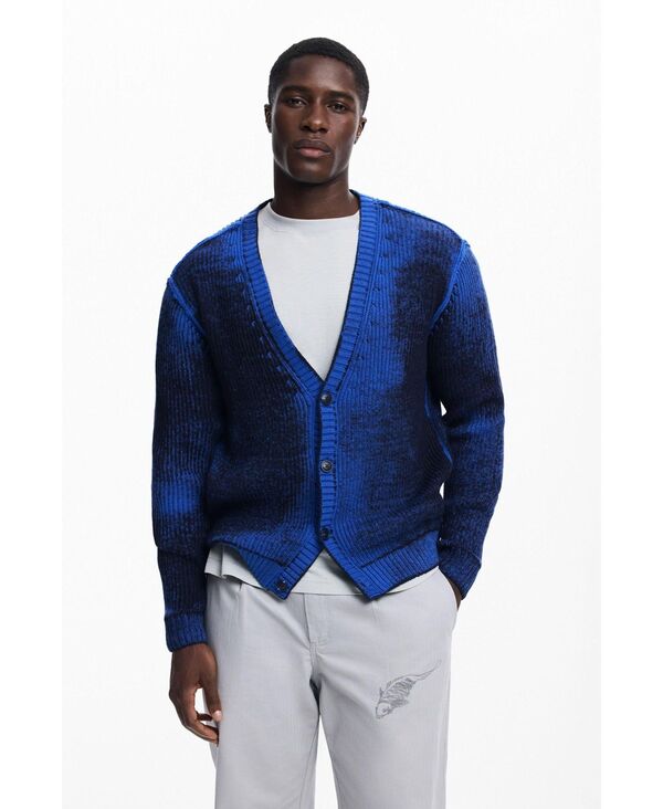デジグアル メンズ アウター 編み物・プルオーバー プルオーバー ジレー Desigual Men\u0027s Gradient cardigan sweater Dark blue 青味