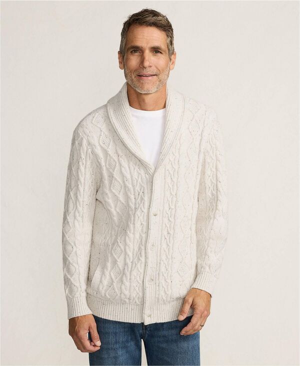 ランズ挙げ句のはて メンズ アウター 編み物・プルオーバー 綿織物 ジレー Lands\u0027 End Men\u0027s Long Sleeve Cotton Blend Cable Shawl Cardigan Antiqued alabaster donegal