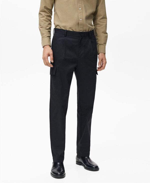 マンゴ メンズ ボトムス カジュアルパンツ カーゴパンツ パンツ コットン MANGO Men's Regular-Fit Cotton Cargo Pants Navy ネイビー｜ReVida 店