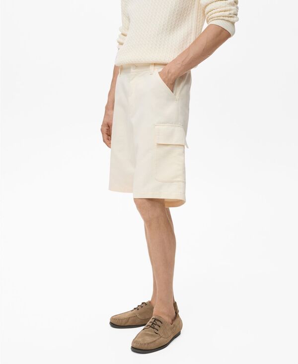 マンゴ メンズ ボトムス ハーフパンツ・ショーツ ショートパンツ コットン MANGO Men's Cotton Lyocell Cargo 10" Bermuda Shorts Ecru エクリュ|ReVida 店