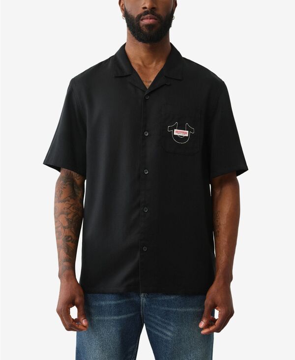トゥルーレリジョン メンズ トップス シャツ 半袖 グラフィック True Religion Men's Graphic Camp Short-Sleeve Shirt Black ブラック｜ReVida 店