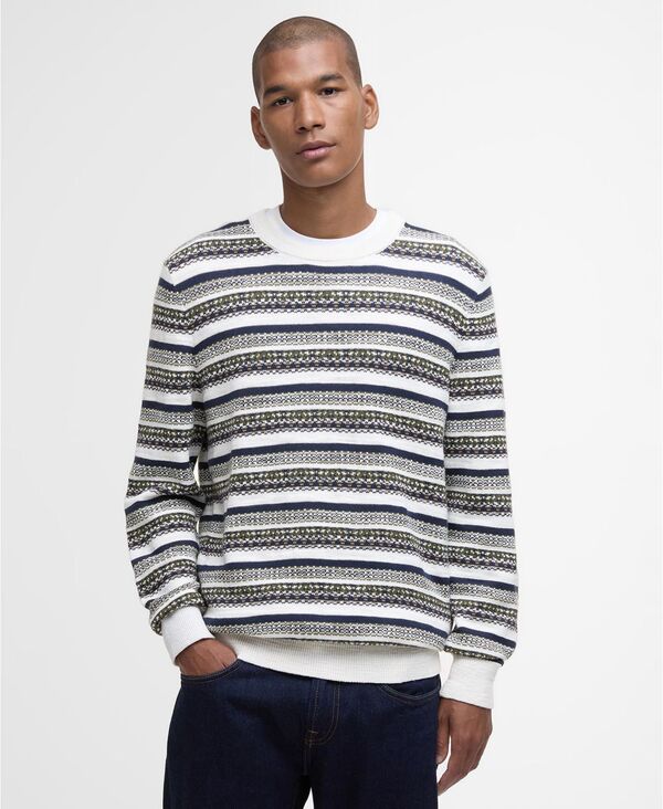 バブアー メンズ アウター ニット・セーター クルーネック セーター Barbour Men's Topcliffe Fairisle Crewneck Sweater Whisper White ホワイト
