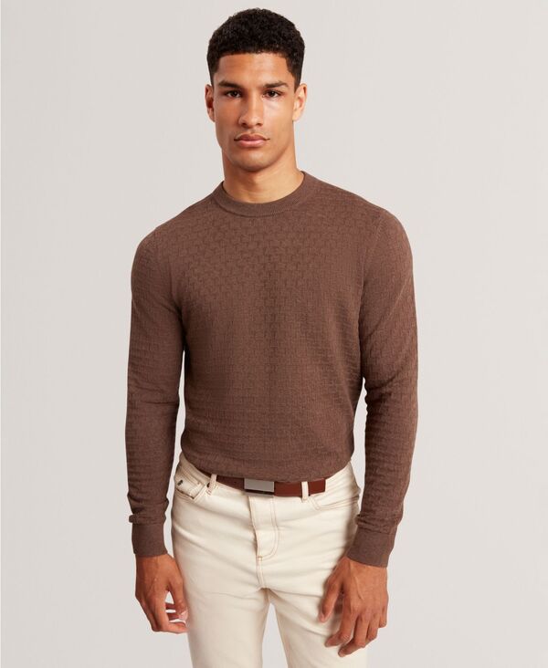 テッドベーカー メンズ アウター ニット・セーター クルーネック セーター Ted Baker Men Sainsy T Stitch Crewneck Sweater Brown ブラウン