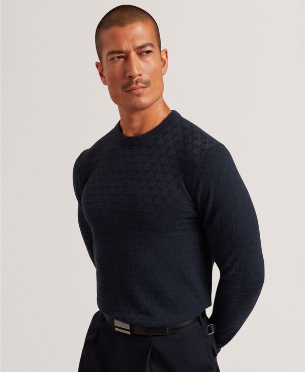 テッドベーカー メンズ アウター ニット・セーター クルーネック セーター Ted Baker Men Sainsy T Stitch Crewneck Sweater Navy ネイビー
