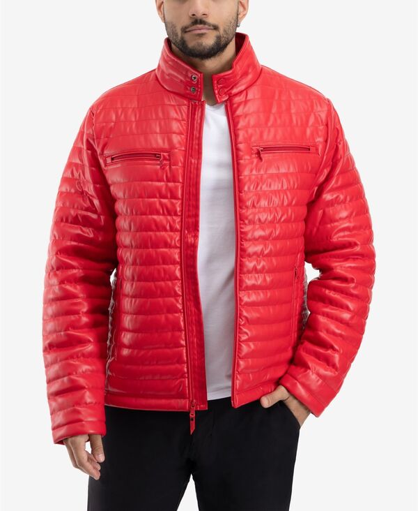 エックスレイ メンズ アウター ジャケット・ブルゾン キルティング ジャケット XRAY Men's PU Quilted Jacket With Faux Shearling Lining Red レッド｜ReVida 店