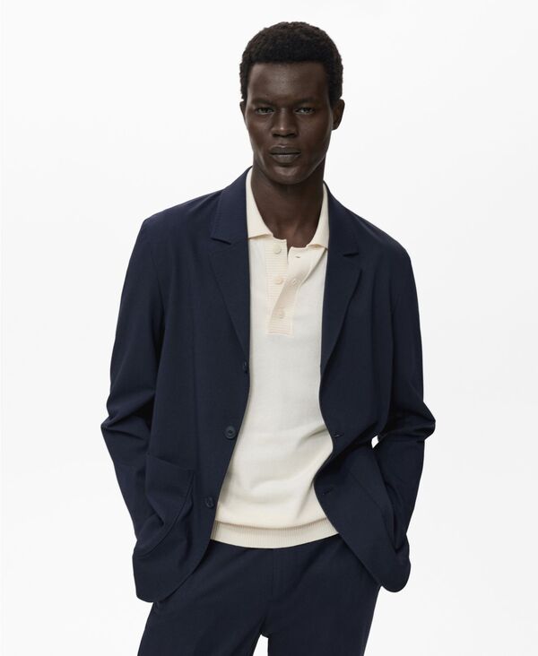 マンゴ メンズ アウター ジャケット・ブルゾン ジャケット MANGO Men's Pockets Slim-Fit Suit Jacket Navy ネイビー
