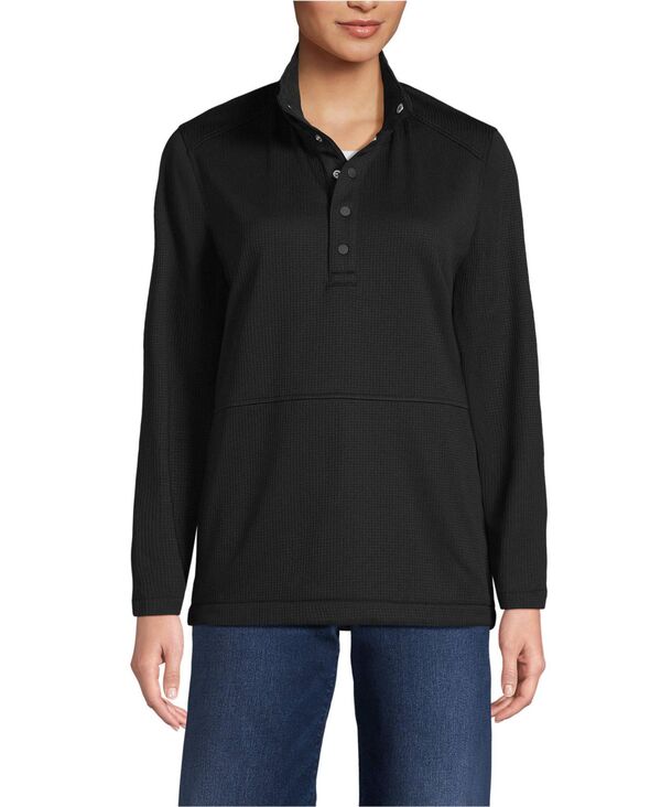 ランズエンド メンズ トップス Tシャツ Lands' End Men's Unisex Grid Tech Snapneck Pullover Shirt Black ブラック