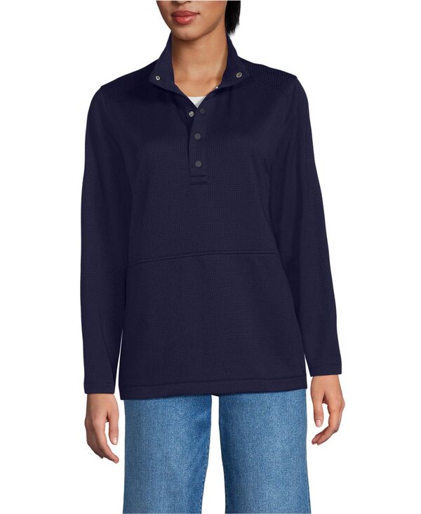 ランズエンド メンズ トップス Tシャツ Lands' End Men's Unisex Grid Tech Snapneck Pullover Shirt True navy ネイビー|ReVida 店