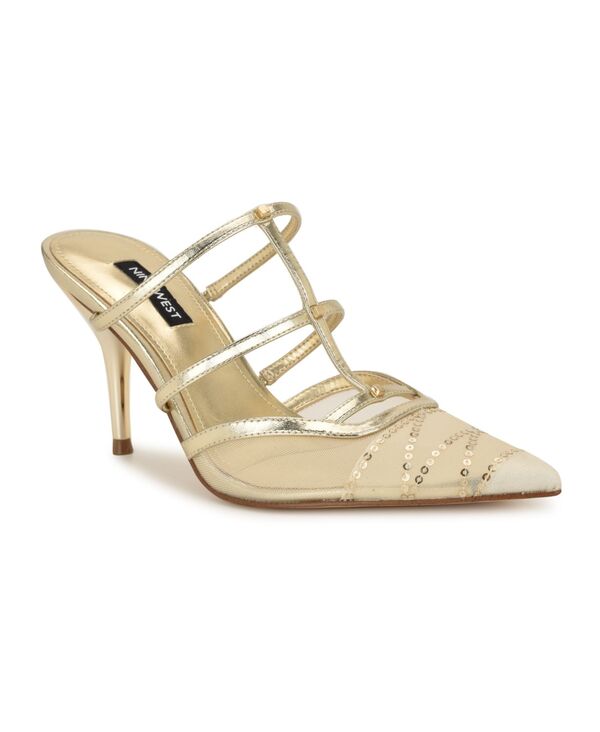 ナインウェスト レディース シューズ パンプス Nine West Women's Tianala Caged Slip-On Stiletto Pumps Gold Sequin ゴールド