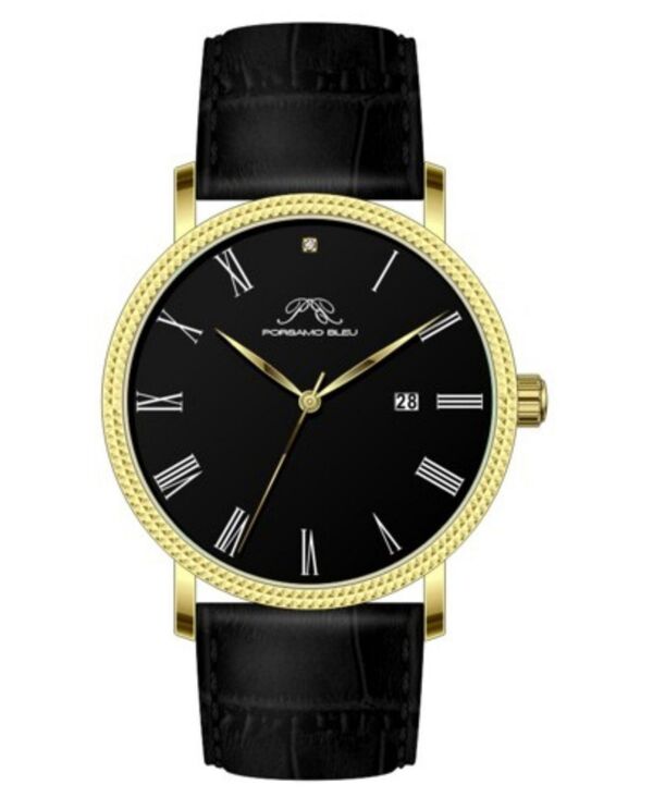 ポルサモンブリュー メンズ アクセサリー 腕時計 レザー Porsamo Bleu Men's Veritas 1 Genuine Leather Band Watch 1361GVEL Gold tone & black ブラック
