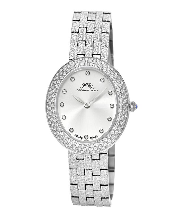 ポルサモンブリュー レディース アクセサリー 腕時計 Tシャツ Porsamo Bleu Women's Angelica Watch with Sunray Dial Topaz Gemstones and Stainless Steel Bracelet 1344AANS Silver tone シルバー