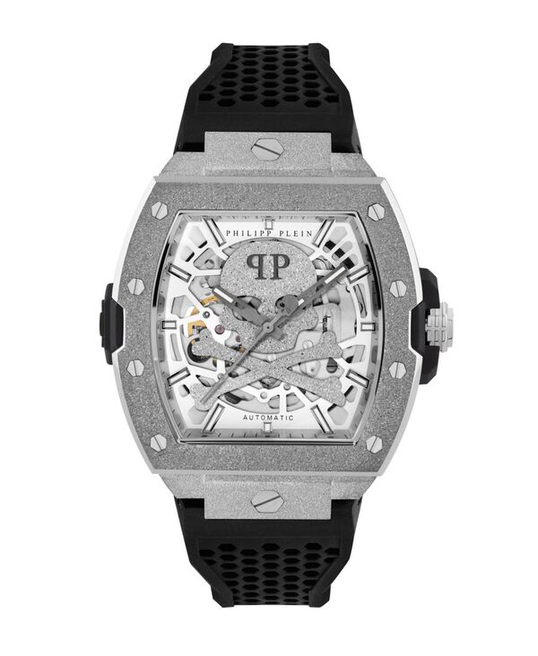 フィリップ飾り気の無い メンズ 付属物 ウォッチ ティーシャツ Philipp Plein Men\u0027s Silver Stainless Steel Watch 44粍 Black 黒いこと 腕時計-メンズ腕時計